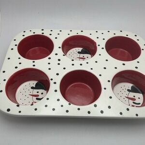 Nantucket Holiday Home Christmas Ceramic‎ Snowman Muffin Pan